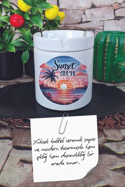 giftkonsept Sunset Chaser Summer Themed Printed Ceramic Lid Odorless Ashtray