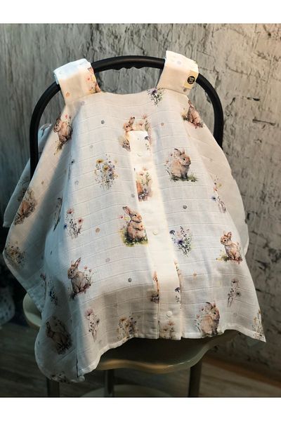 MERRY TEK Rabbit Flower Patterned Organic Muslin Stroller Cover with Snap Fasteners