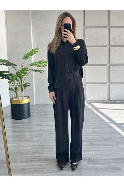 Coral Pleated Wide Leg Trousers Black