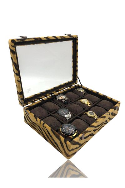 Dijital Çarşı Diji 15 Watch Box Watch Case Tiger Inside Coffee Coffee Padded
