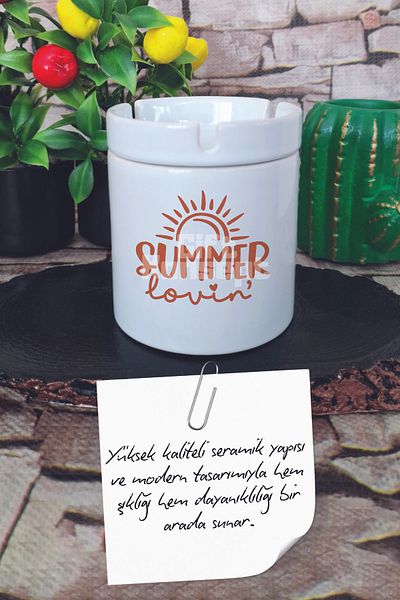 giftkonsept Summer Love Summer Themed Printed Ceramic Lid Odorless Ashtray