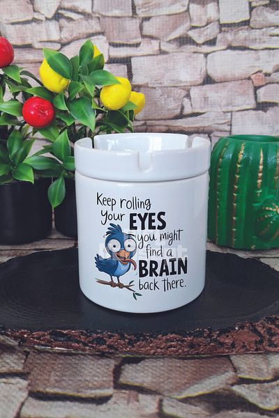 giftkonsept Keep Rolling Your Eyes Κεραμικό τασάκι χωρίς οσμή με καπάκι με στάμπα