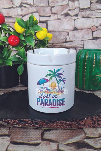 giftkonsept Lost İn Paradise Summer Themed Printed Ceramic Lid Odorless Ashtray