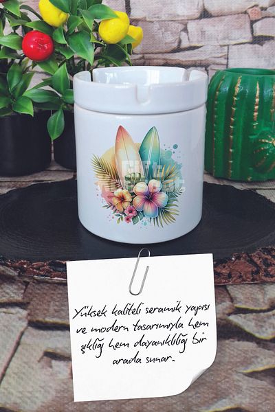 giftkonsept Colorful Ocean Flowers Summer Themed Printed Ceramic Lid Odorless Ashtray