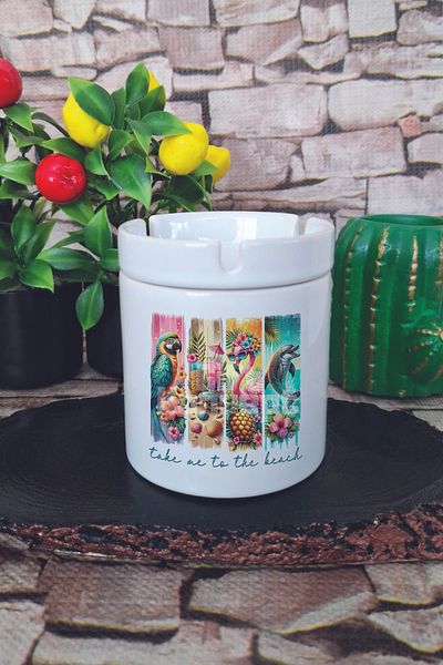 giftkonsept Take Me Beach Summer Themed Printed Ceramic Lid Odorless Ashtray