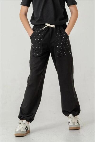 RAPAPA بنطال رياضي أسود بجيب حجري من Brit Elastic Stopper للفتيات 6168S