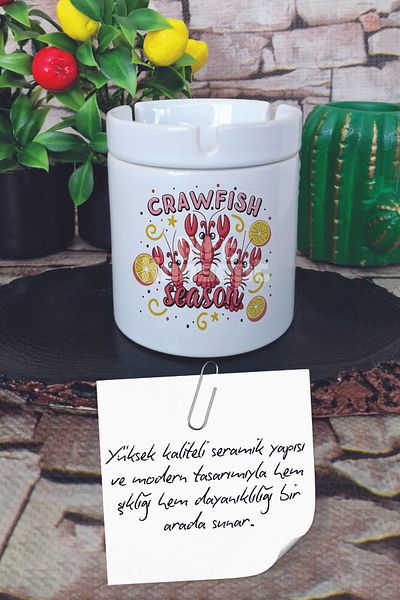 giftkonsept Crawfish Season Preppy Summer Themed Printed Ceramic Lid Odorless Ashtray