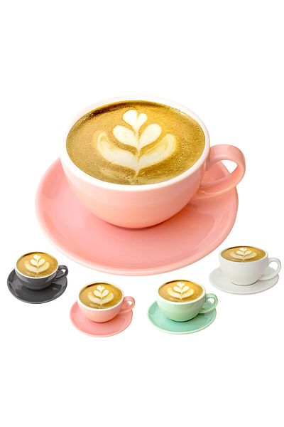Omran Cart Coffee Cups & Saucers 250ml Pink, Ideal for Latte, Cappuccino & Espresso