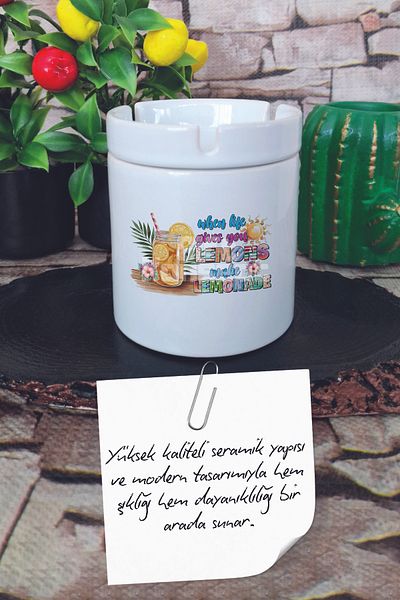 giftkonsept When Life Gives You Lemons Make Lemonade Summer Themed Printed Ceramic Lid Odorless Ashtray