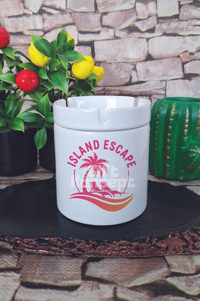 giftkonsept Island Escape Summer Themed Printed Ceramic Lid Odorless Ashtray