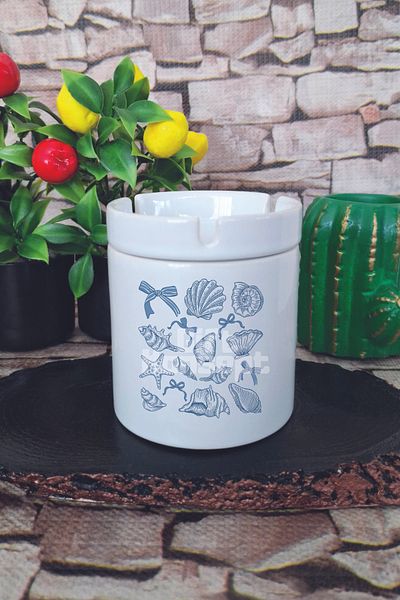 giftkonsept Seashells Ribbon Summer Themed Printed Ceramic Lid Odorless Ashtray