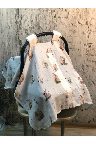 MERRY TEK Rabbit Flower Patterned Organic Muslin Stroller Cover with Snap Fasteners