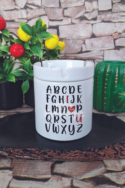 giftkonsept Alphabet I Love You Printed Gift for Lovers Printed Ceramic Lid Odorless Ashtray