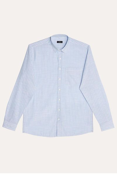 Tudors Men's Regular Fit Classic Cut Long Sleeve 100% Cotton Linen Texture Single Pocket Striped Blue Shirt