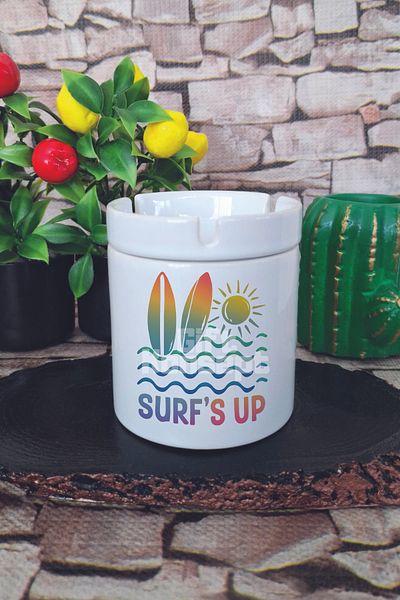 giftkonsept Τασάκι Surf's Up με καλοκαιρινό θέμα με εμπριμέ κεραμικό καπάκι χωρίς οσμή
