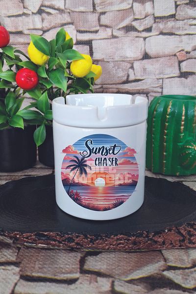 giftkonsept Sunset Chaser Summer Themed Printed Ceramic Lid Odorless Ashtray