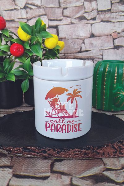 giftkonsept Call Me Paradise Summer Themed Printed Ceramic Lid Odorless Ashtray