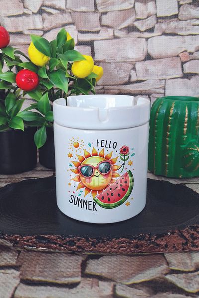 giftkonsept Hello Summer Summer Themed Printed Ceramic Lid Odorless Ashtray
