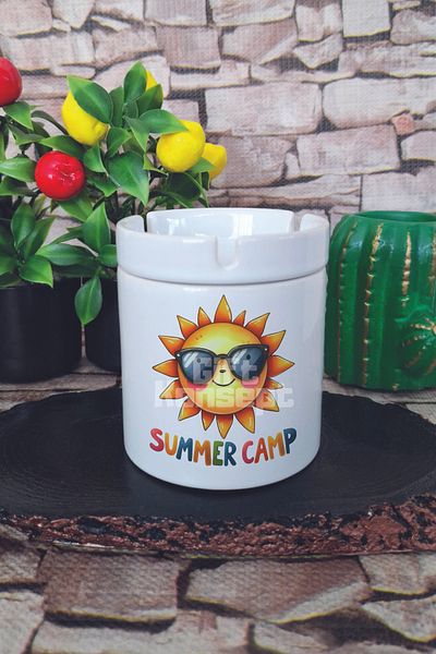 giftkonsept Summer Camp Summer Themed Printed Ceramic Lid Odorless Ashtray