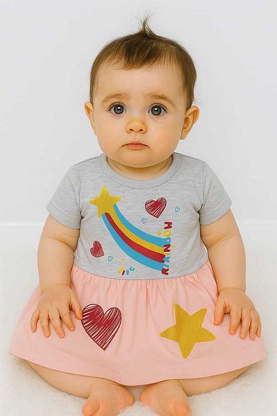 Oz Baby Rainbow Printed Baby Girl Summer Dress Model
