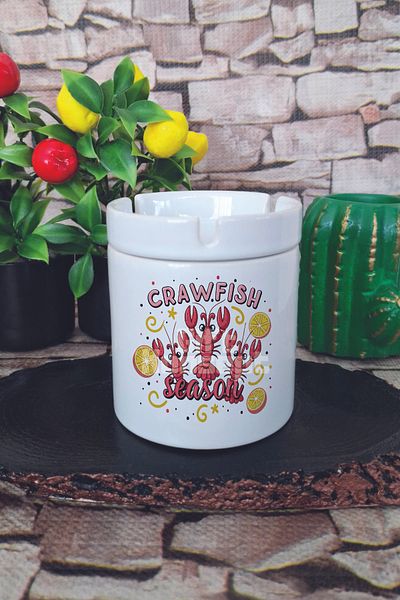 giftkonsept Crawfish Season Preppy Summer Themed Printed Ceramic Lid Odorless Ashtray