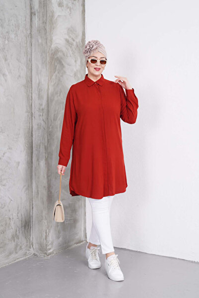 Polologin Butik Kiremit Renk Klasik Gömlek Tunik