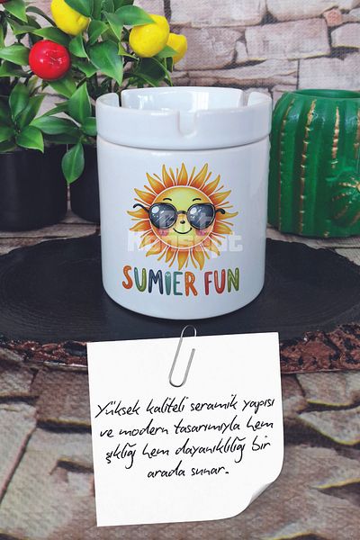 giftkonsept Summer Fun Summer Themed Printed Ceramic Lid Odorless Ashtray