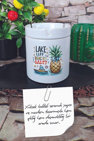 giftkonsept Lake Life Cuz Beaches Satly Summer Themed Printed Ceramic Lid Odorless Ashtray
