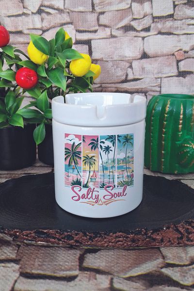 giftkonsept Summer Salty Soul Beach Summer Themed Printed Ceramic Lid Odorless Ashtray
