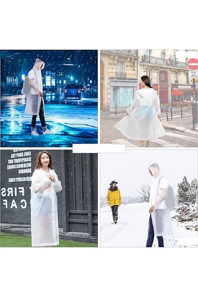 Kuzey 10 Pcs Outdoor White Raincoat Vip White Unisex Rain Coat 1St Quality Hat and Snapback Raincoat