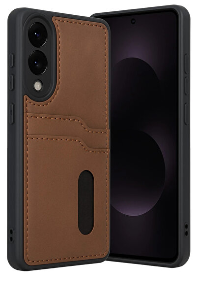 NewFace حافظة سامسونج جالاكسي S25 ايدج سارا جلدية مع بطاقة عمل - تان SPTGL