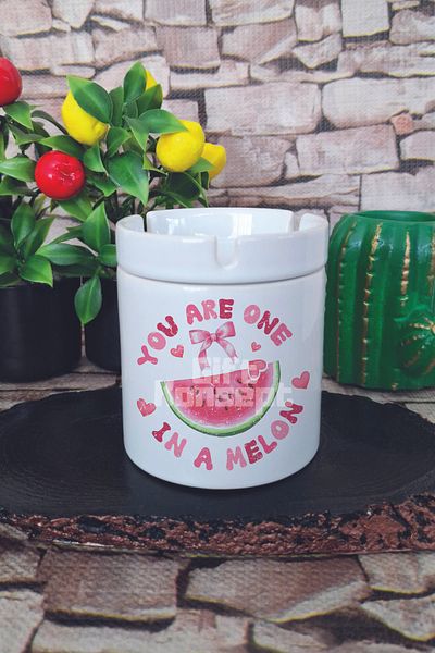 giftkonsept You Are One in a Melon Printed Ceramic Lid Odorless Ashtray