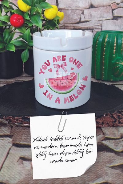 giftkonsept You Are One in a Melon Printed Ceramic Lid Odorless Ashtray