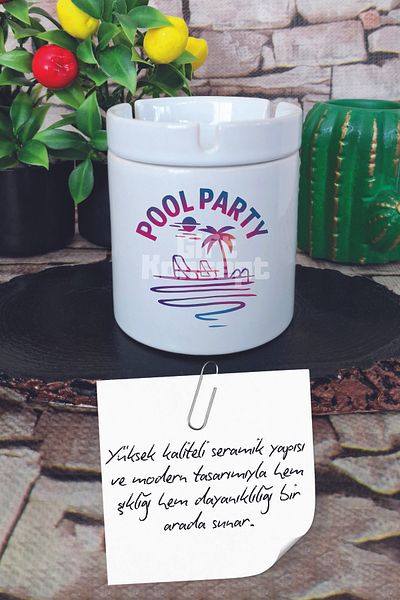 giftkonsept Pool Party Summer Themed Printed Ceramic Lid Odorless Ashtray