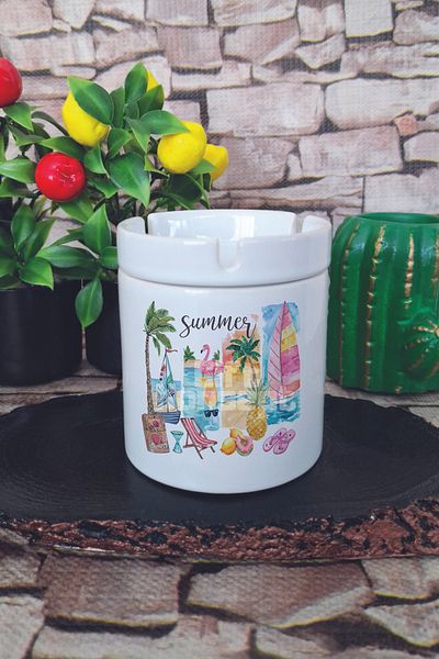 giftkonsept Coquette Summer Summer Themed Printed Ceramic Lid Odorless Ashtray