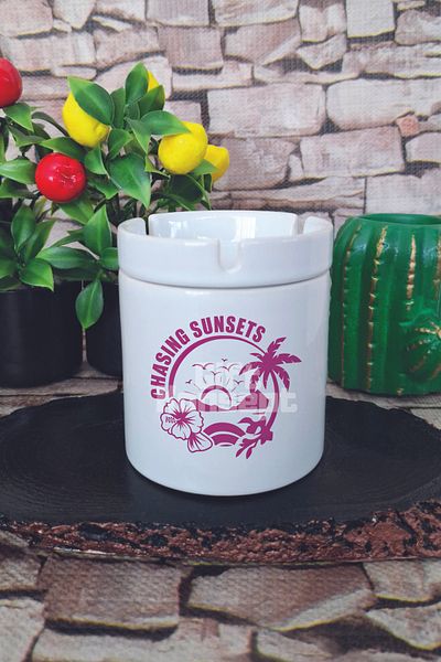 giftkonsept Chasing Sunsets Retro Summer Themed Printed Ceramic Lid Odorless Ashtray