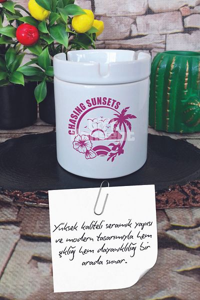 giftkonsept Chasing Sunsets Retro Summer Themed Printed Ceramic Lid Odorless Ashtray