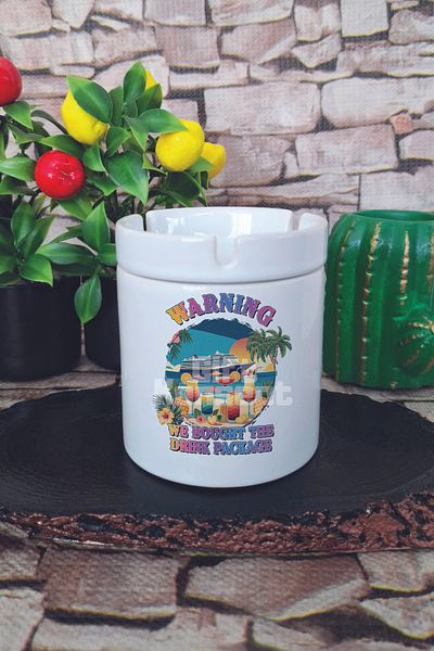 giftkonsept Warning We Bought the Drink Package Summer Themed Printed Ceramic Lid Odorless Ashtray