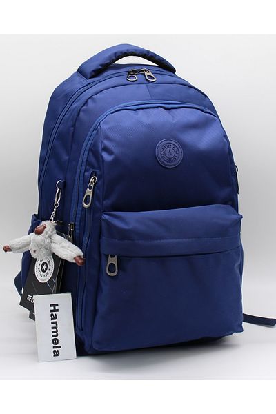 Harmela School Backpack Unisex Water Resistant Fabric School Bag Hrm2500 Navy Blue
