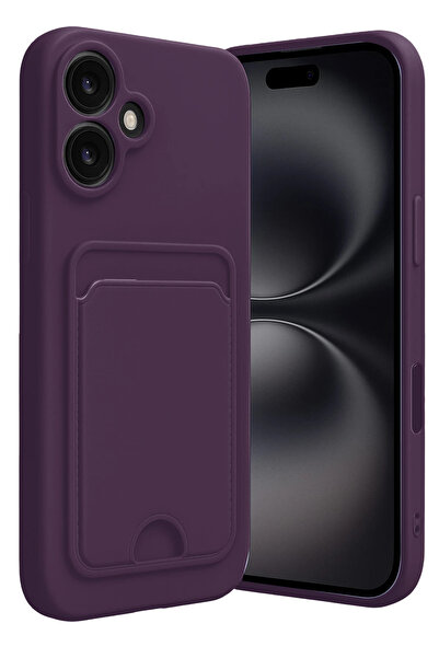 NewFace حافظة آيفون 16 من السيليكون مع بطاقة عمل كلفن - أرجواني غامق SPTGL