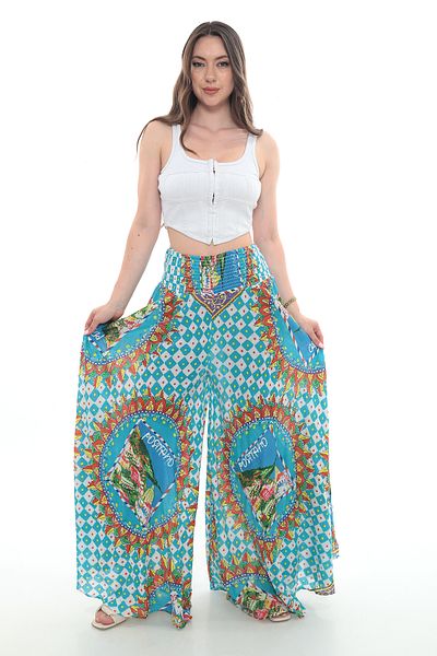 NAVAJO 100% Cotton Beaded Patterned Palazzo Pants – Wide Leg, Summer Unlined