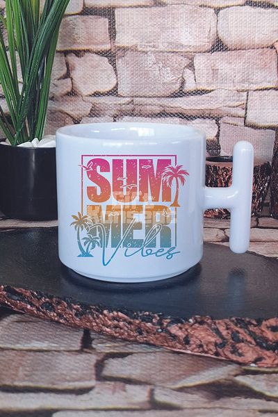 giftkonsept Retro Summer Vibes Palm Printed t Handle Latte Cup Mug Cup