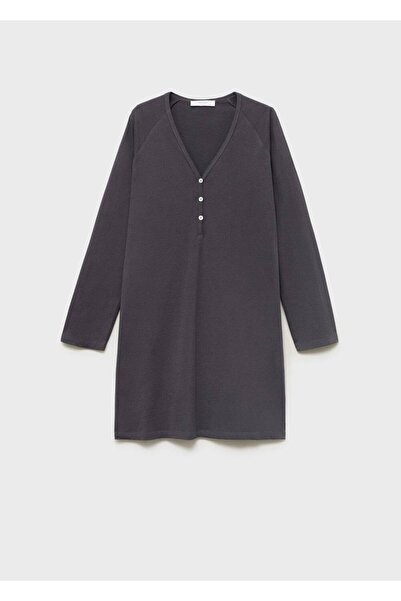 MANGO Woman Düğme detaylı pamuklu gecelik