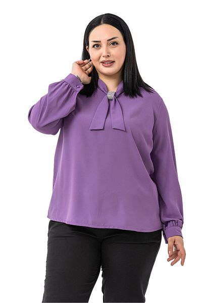 DISENTIS MODEST Plus Size Lilac Blouse with Sparkle Detail on the Collar and Cuffs