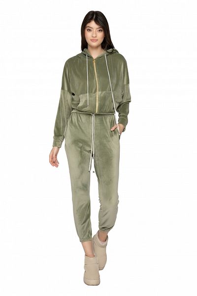Atmosphere Fashion Olive velvet tracksuit