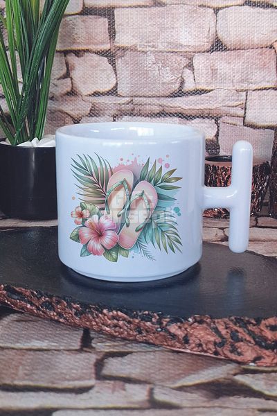 giftkonsept Colorful Seaside No:2 Printed Latte Cup Mug with t Handle