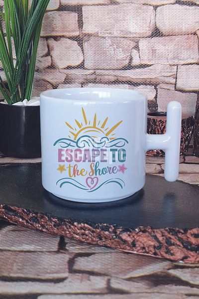giftkonsept Escape to the Printed t Handle Latte Cup Mug