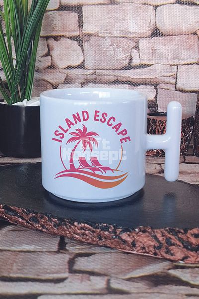 giftkonsept كوب لاتيه مطبوع عليه Island Escape مع مقبض على شكل حرف T