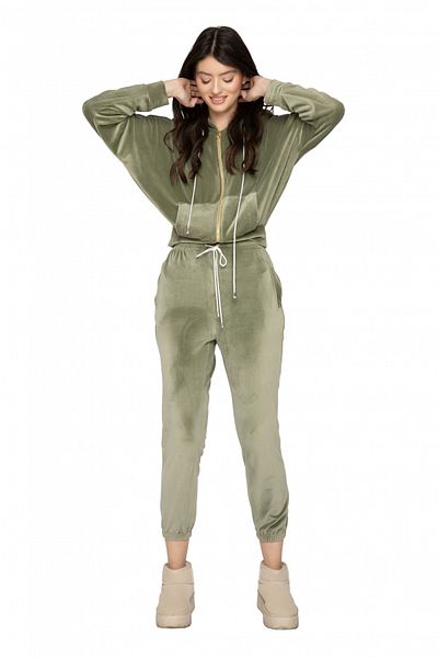Atmosphere Fashion Olive velvet tracksuit