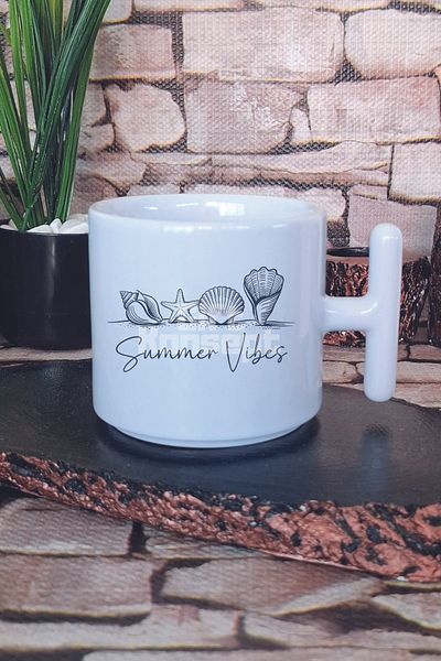 giftkonsept Seashell Summer Vibes Printed t Handle Latte Cup Mug Cup